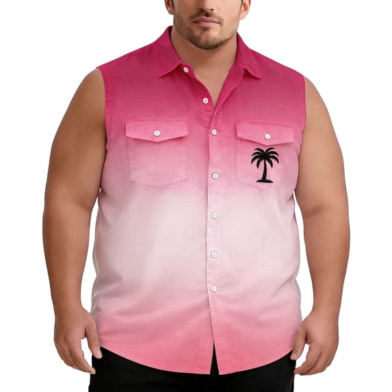 CONZONE Men's Sleeveless Buttons Down Shirts Plus Size Shirts for Men Trendy Hawaii Graphic Lapel Soft Lightweight Summer Tops