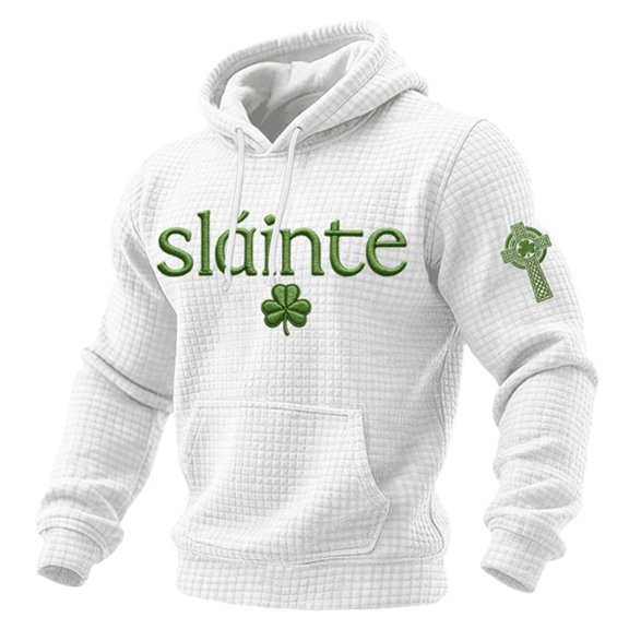 CONZONE Men's St. Patrick's Day Hoodies Letter Graphic Knit Hoodie For Men Long Sleeve Pullover Hooded Sweatshirt Soft Fall Winter Sweatshirts