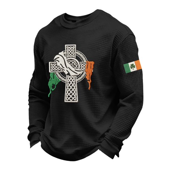 CONZONE Men's St. Patrick's Day T-Shirts Long Sleeve T Shirts for Men Casual Crew Neck Clover Graphic Lightweight Tees Soft Cozy Athletic Tops