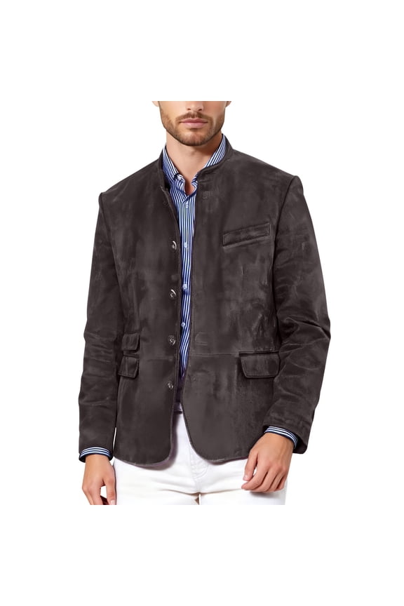 Men's Suede Blazer Casual Suit Jacket for Men Solid Color Buttons Elegant Slim Fit Dress Jacket for Performance,Prom,Wedding