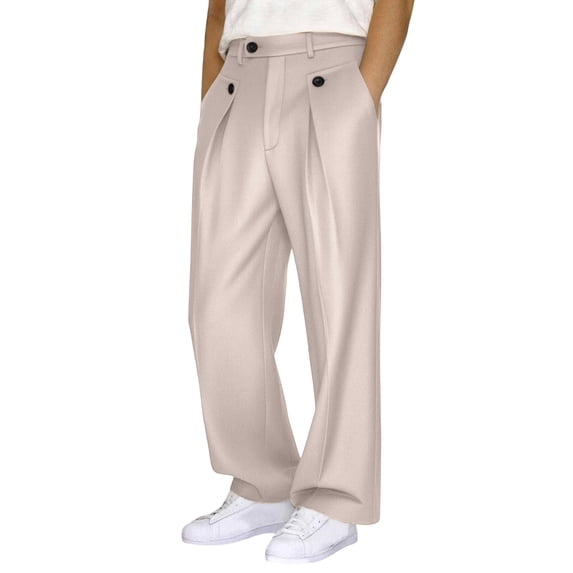 CONZONE Men's Suit Pants Wide Leg Dress Pants for Men Trendy Elegant Solid Casual Formal Business Pant With Pockets