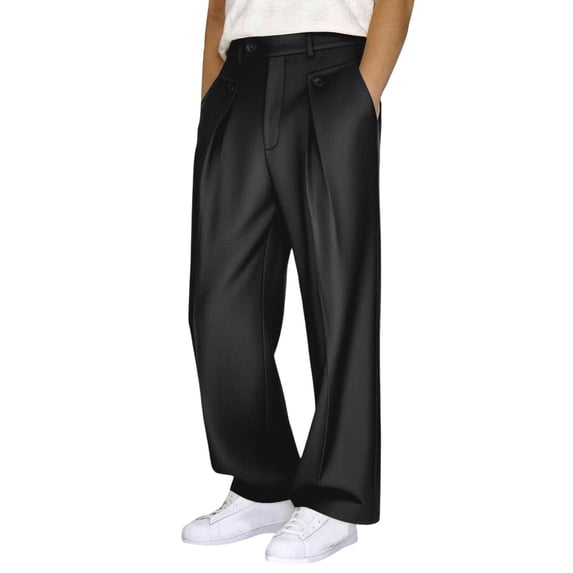 CONZONE Men's Suit Pants Wide Leg Dress Pants for Men Trendy Elegant Solid Casual Formal Business Pant With Pockets