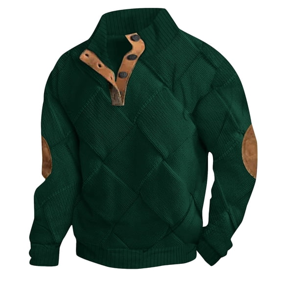 CONZONE Men's Sweatshirts Crewneck Sweatshirt for Men Patchwork Color Long Sleeve Buttons Fashion Fall Winter Workout Clothes