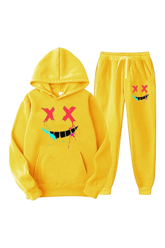 Men's Sweatsuit 2 Piece Sets Casual Men's Jogging Tracksuit Set Graphic Y2K Print Pullover Hoodie Pants Sweat Suit for Men Cozy Fall Winter Athletic Track Suit Outfits