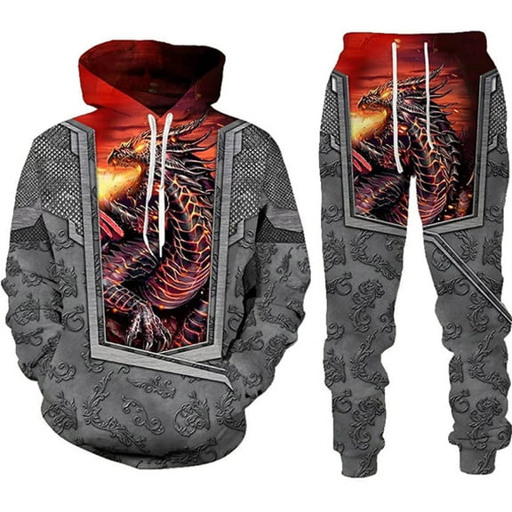 CONZONE Men's Sweatsuit 2 Piece Sets Casual Men's Jogging Tracksuit Set Graphic Y2K Print Pullover Hoodie Pants Sweat Suit for Men Cozy Fall Winter Athletic Track Suit Outfits