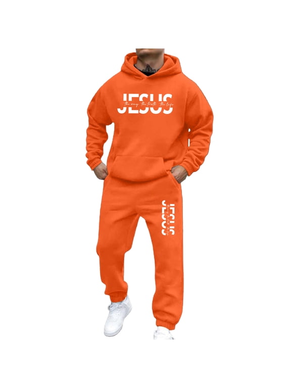 Men's Sweatsuit 2 Piece Sets Casual Men's Jogging Tracksuit Set Letter Graphic Pullover Hoodie Pants Sweat Suit for Men Cozy Fall Winter Athletic Track Suit Outfits