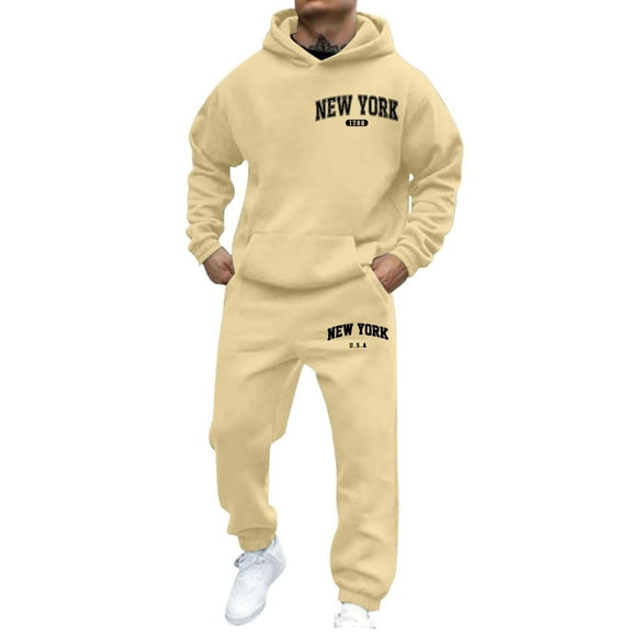 CONZONE Men's Sweatsuit 2 Piece Sets Casual Men's Jogging Tracksuit Set Letter Graphic Pullover Hoodie Pants Sweat Suit for Men Cozy Fall Winter Athletic Track Suit Outfits