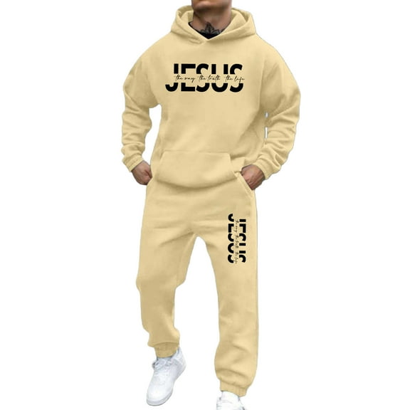 CONZONE Men's Sweatsuit 2 Piece Sets Casual Men's Jogging Tracksuit Set Letter Graphic Pullover Hoodie Pants Sweat Suit for Men Cozy Fall Winter Athletic Track Suit Outfits