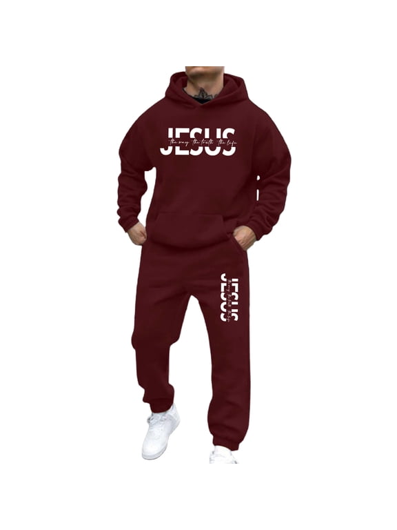 Men's Sweatsuit 2 Piece Sets Casual Men's Jogging Tracksuit Set Letter Graphic Pullover Hoodie Pants Sweat Suit for Men Cozy Fall Winter Athletic Track Suit Outfits