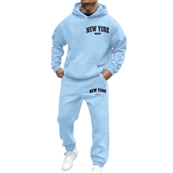 CONZONE Men's Sweatsuit 2 Piece Sets Casual Men's Jogging Tracksuit Set Letter Graphic Pullover Hoodie Pants Sweat Suit for Men Cozy Fall Winter Athletic Track Suit Outfits