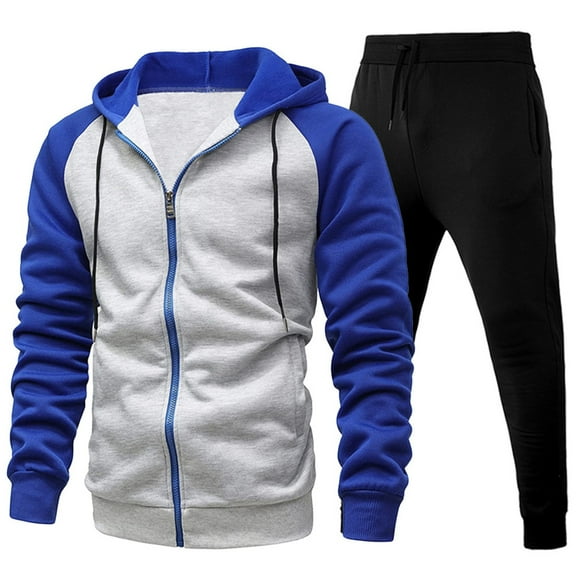 CONZONE Men's Sweatsuit 2 Piece Sets Casual Men's Jogging Tracksuit Set Patchwork Color Zip Cardigan Hoodie Sweatpants Sweat Suit for Men Cozy Fall Winter Athletic Track Suit Outfits