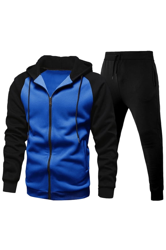 Men's Sweatsuit 2 Piece Sets Casual Men's Jogging Tracksuit Set Patchwork Color Zip Cardigan Hoodie Sweatpants Sweat Suit for Men Cozy Fall Winter Athletic Track Suit Outfits