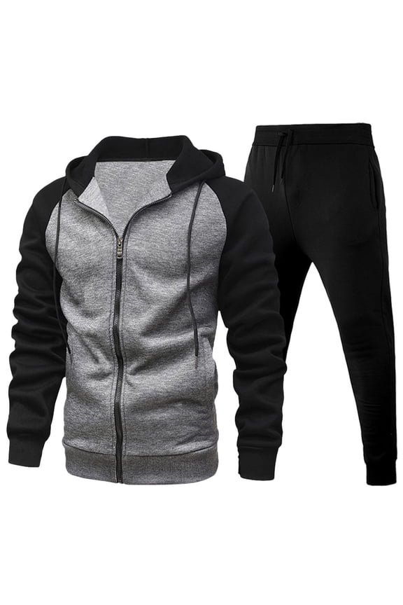 Men's Sweatsuit 2 Piece Sets Casual Men's Jogging Tracksuit Set Patchwork Color Zip Cardigan Hoodie Sweatpants Sweat Suit for Men Cozy Fall Winter Athletic Track Suit Outfits