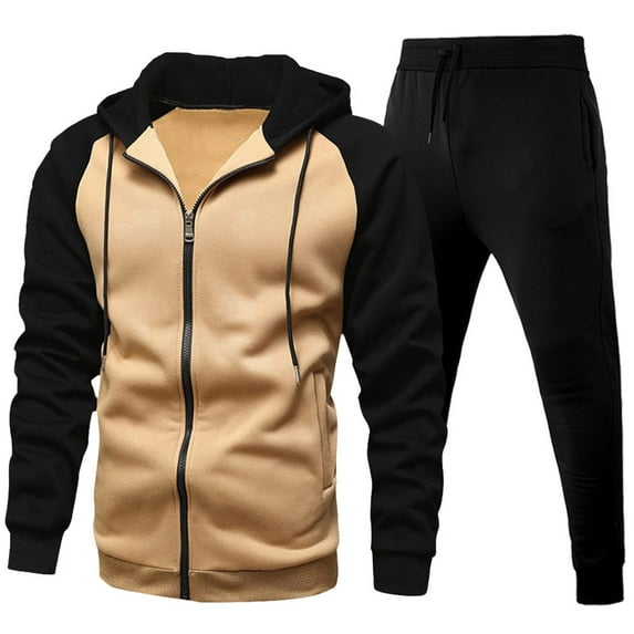 CONZONE Men's Sweatsuit 2 Piece Sets Casual Men's Jogging Tracksuit Set Patchwork Color Zip Cardigan Hoodie Sweatpants Sweat Suit for Men Cozy Fall Winter Athletic Track Suit Outfits