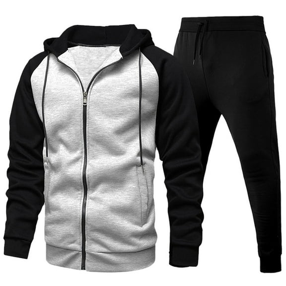 CONZONE Men's Sweatsuit 2 Piece Sets Casual Men's Jogging Tracksuit Set Patchwork Color Zip Cardigan Hoodie Sweatpants Sweat Suit for Men Cozy Fall Winter Athletic Track Suit Outfits