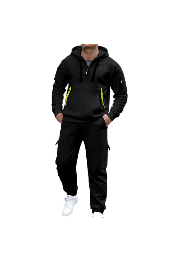 Men's Sweatsuit 2 Piece Sets Casual Men's Jogging Tracksuit Set Solid Color Pullover Hoodie Pants Sweat Suit for Men Cozy Fall Winter Athletic Track Suit Outfits