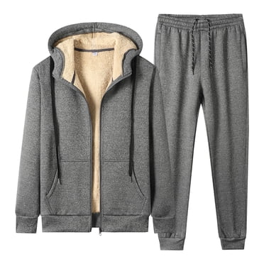 Men's 2-Piece Solid Fleece Tracksuit Set – Hoodie & Jogger Pants – Casual Gym Wear
