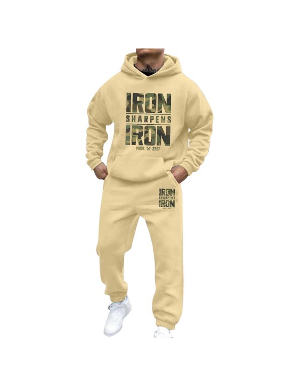 Men's Sweatsuit 2 Piece Sets Mens Jogging Tracksuit Set Letter Graphic Y2K Pullover Hoodies Sweatpants Soft Sweat Suit for Men Cozy Fall Winter Track Suit
