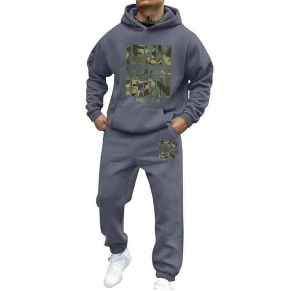 CONZONE Men's Sweatsuit 2 Piece Sets Mens Jogging Tracksuit Set Letter Graphic Y2K Pullover Hoodies Sweatpants Soft Sweat Suit for Men Cozy Fall Winter Track Suit