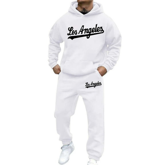 CONZONE Men's Sweatsuit 2 Piece Sets Mens Jogging Tracksuit Set Letter Graphic Y2K Pullover Hoodies Sweatpants Soft Sweat Suit for Men Cozy Fall Winter Track Suit