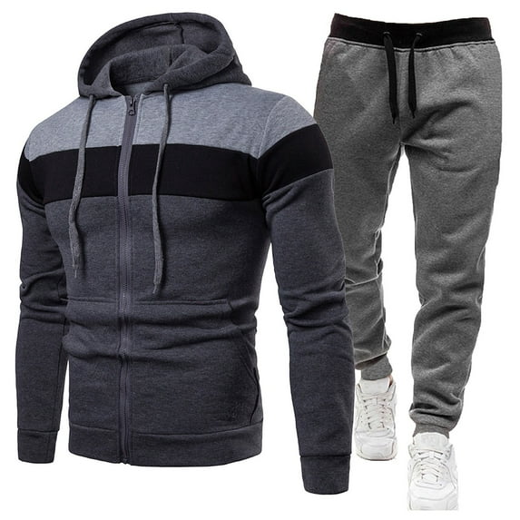 CONZONE Men's Sweatsuit 2 Piece Sets Mens Jogging Tracksuit Set Patchwork Color Pullover Hoodies Sweatpants Soft Sweat Suit for Men Cozy Fall Winter Track Suit