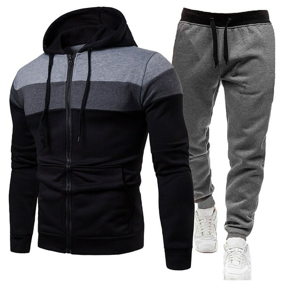 CONZONE Men's Sweatsuit 2 Piece Sets Mens Jogging Tracksuit Set Patchwork Color Pullover Hoodies Sweatpants Soft Sweat Suit for Men Cozy Fall Winter Track Suit