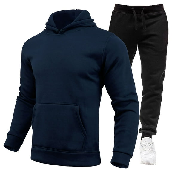 CONZONE Men's Sweatsuit 2 Piece Sets Mens Jogging Tracksuit Set Solid Color Pullover Hoodies Sweatpants Soft Sweat Suit for Men Cozy Fall Winter Track Suit
