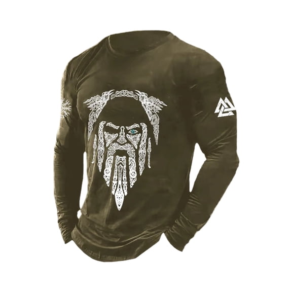 CONZONE Men's T-Shirts Long Sleeve T Shirts for Men Casual Crew Neck Norse Mythology Graphic Y2K Lightweight Tees Soft Cozy Tops