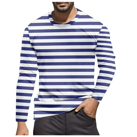CONZONE Men's T-Shirts Long Sleeve T Shirts for Men Casual Crew Neck Striped Lightweight Tees Soft Cozy Athletic Tops