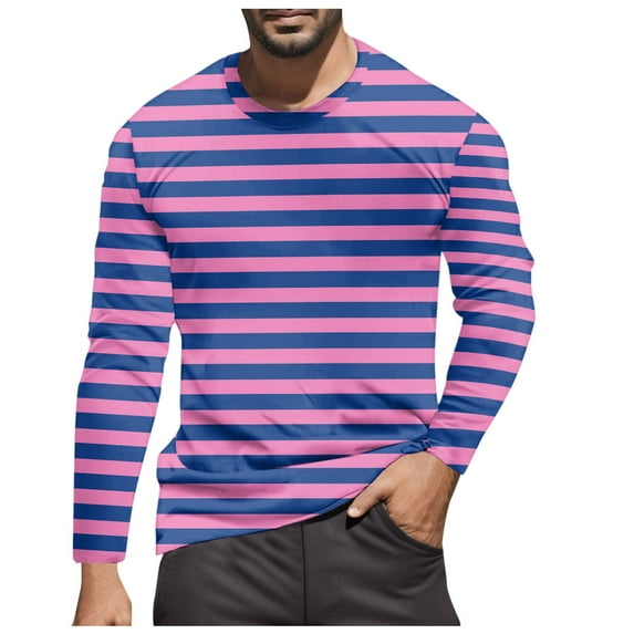 CONZONE Men's T-Shirts Long Sleeve T Shirts for Men Casual Crew Neck Striped Lightweight Tees Soft Cozy Athletic Tops