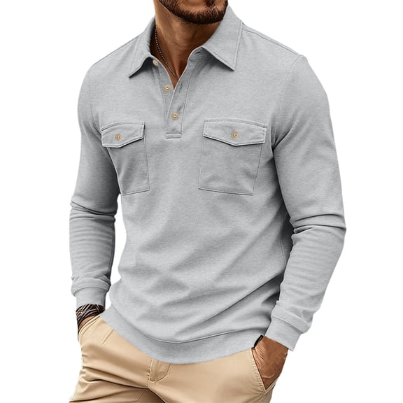 CONZONE Men's T-Shirts Long Sleeve T Shirts for Men Casual Lapel Letter Graphic Y2K Lightweight Tees Soft Cozy Half Buttons Tops