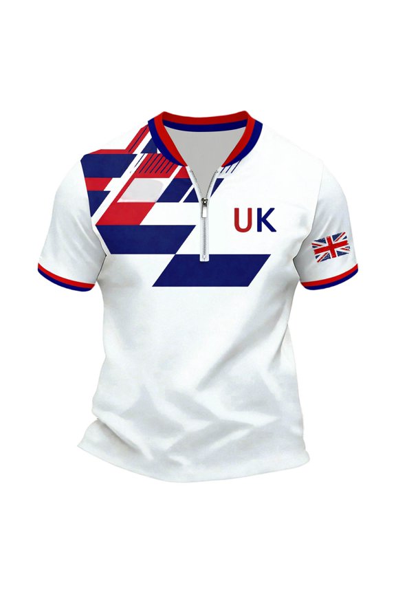Men's T-Shirts Short Sleeve Zip T Shirts for Men Casual Crew Neck Patriotic British Flag Graphic Lightweight Tees Soft Cozy Athletic Tops