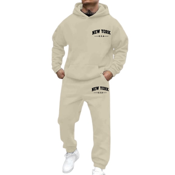 CONZONE Men's Tracksuit Sets Casual 2 Peice Sweatsuit Set for Men Letter Graphic Y2K Hoodies Pants Cozy Fall Winter Athletic Jogging Outfits