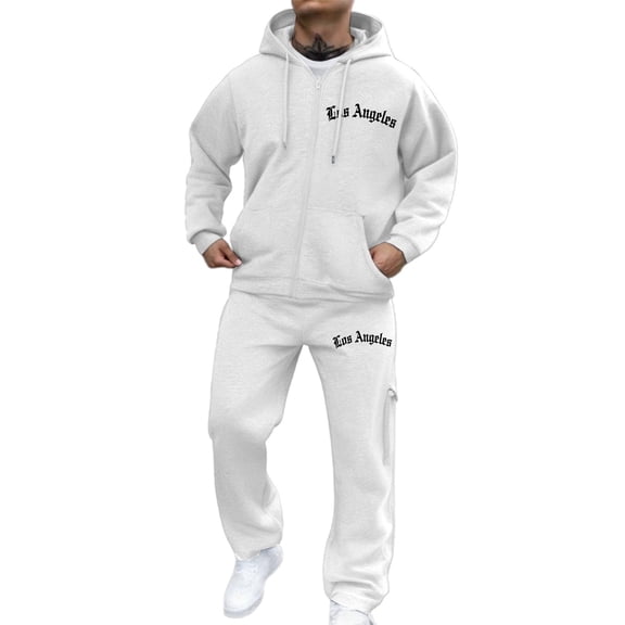 CONZONE Men's Tracksuit Sets Casual 2 Peice Sweatsuit Set for Men Letter Graphic Y2K Zip Hoodies Pants Cozy Fall Winter Athletic Jogging Outfits