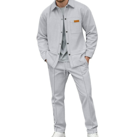 CONZONE Men's Tracksuit Sets Casual 2 Peice Sweatsuit Set for Men Solid Color Buttons Jacket Pants Cozy Fall Winter Athletic Jogging Outfits