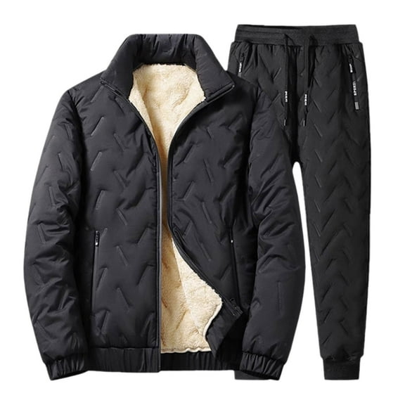CONZONE Men's Winter Outfit Set Solid Color Down Jacket Pants Thick 2Pcs Outfit Set for Men Warm Thermal Athletic Track Suit Outfits