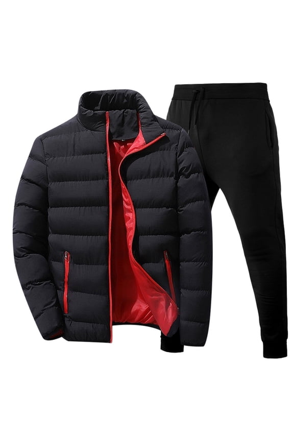 Men's Winter Outfit Set Solid Color Thick Down Jacket Pants Sweat Suit for Men Warm Thermal Athletic Track Suit Outfits