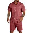 thumbnail image 1 of CONZONE Mens 2 Peice Beach Outfits Solid Color Short Sleeve Buttons Up Shirts Shorts Sets Breathable Summer Tracksuits, 1 of 7