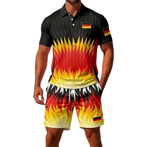 CONZONE Mens 2 Peice Soccer Outfits Germany Flag Graphic Short Sleeve Workout Tshirt Shorts Sets Breathable Football Track Suits