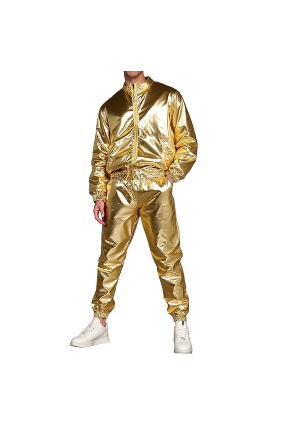 Mens 2 Piece Sweatsuits Casual Men's Carnival Performance Set Shiny Solid Color Jacket Pants Party Show Suit for Men Funny Festival Outfits