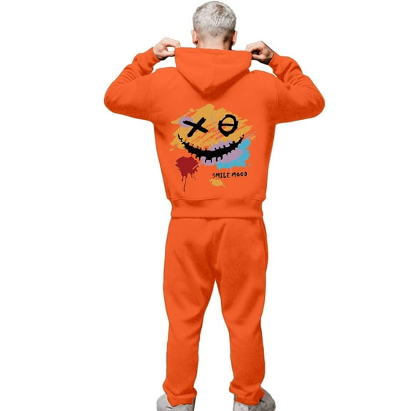 CONZONE Mens 2 Piece Sweatsuits Casual Men's Jogging Tracksuit Set Graphic Y2K Print Pullover Hoodie Pants Sweat Suit for Men Cozy Fall Winter Athletic Track Suit Outfits