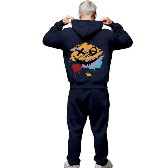 CONZONE Mens 2 Piece Sweatsuits Casual Men's Jogging Tracksuit Set Graphic Y2K Print Pullover Hoodie Pants Sweat Suit for Men Cozy Fall Winter Athletic Track Suit Outfits