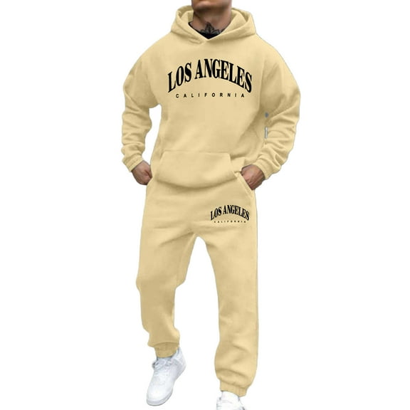 CONZONE Mens 2 Piece Sweatsuits Casual Men's Jogging Tracksuit Set Letter Graphic Pullover Hoodie Pants Sweat Suit for Men Cozy Fall Winter Athletic Track Suit Outfits