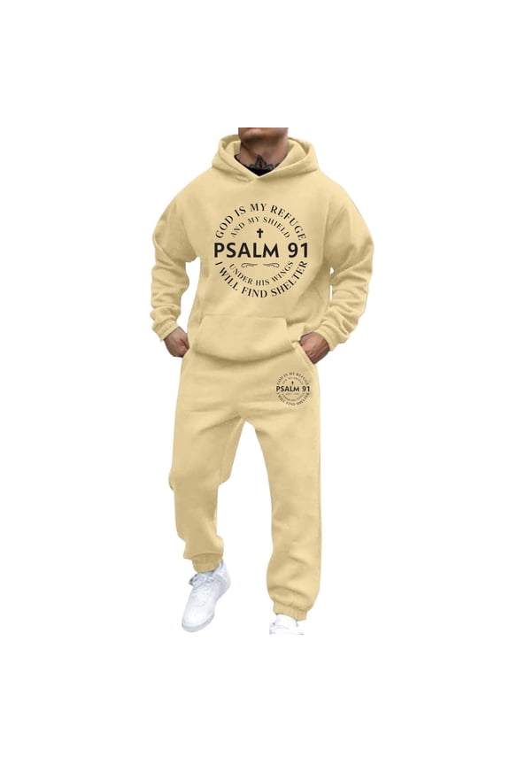 Mens 2 Piece Sweatsuits Casual Men's Jogging Tracksuit Set Letter Graphic Pullover Hoodie Pants Sweat Suit for Men Cozy Fall Winter Athletic Track Suit Outfits