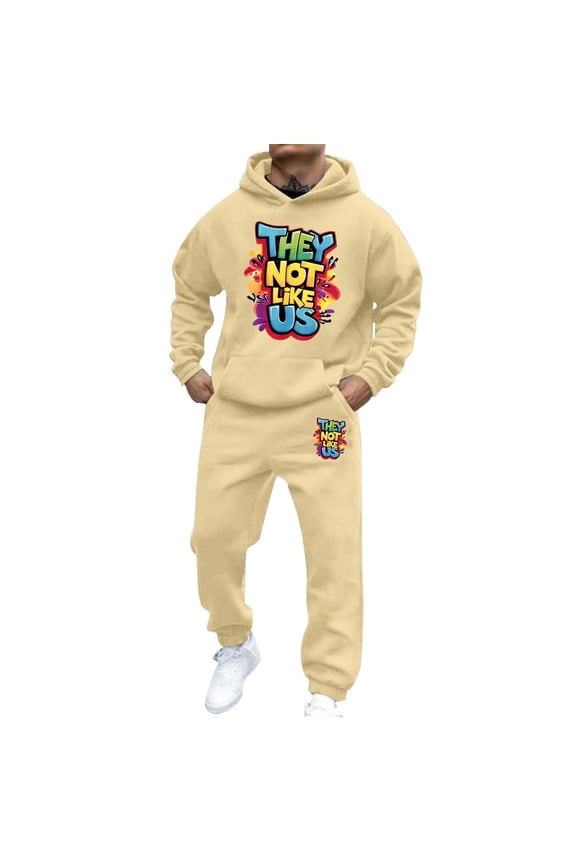Mens 2 Piece Sweatsuits Casual Men's Jogging Tracksuit Set Letter Graphic Pullover Hoodie Pants Sweat Suit for Men Cozy Fall Winter Athletic Track Suit Outfits