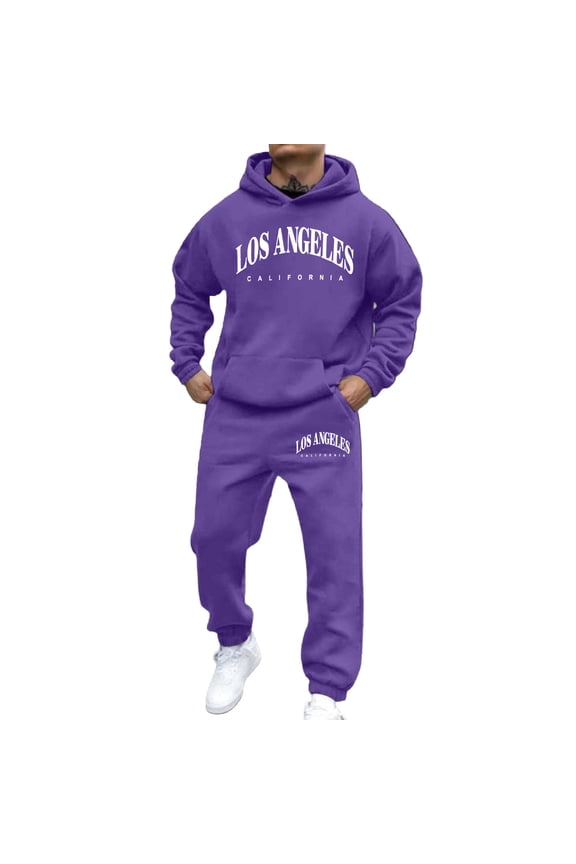 Mens 2 Piece Sweatsuits Casual Men's Jogging Tracksuit Set Letter Graphic Pullover Hoodie Pants Sweat Suit for Men Cozy Fall Winter Athletic Track Suit Outfits