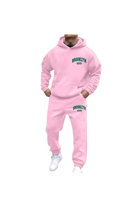 Mens 2 Piece Sweatsuits Casual Men's Jogging Tracksuit Set Letter Graphic Pullover Hoodie Pants Sweat Suit for Men Cozy Fall Winter Athletic Track Suit Outfits