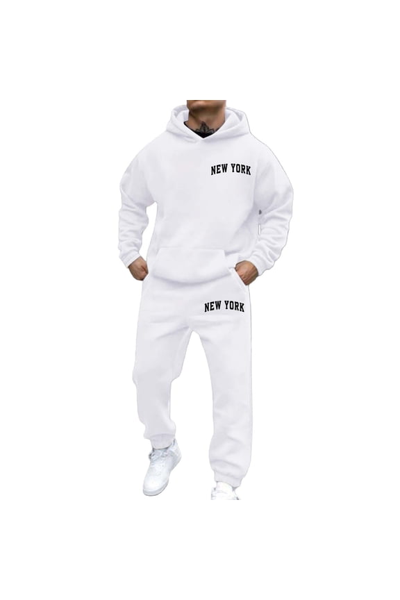 Mens 2 Piece Sweatsuits Casual Men's Jogging Tracksuit Set Letter Graphic Pullover Hoodie Pants Sweat Suit for Men Cozy Fall Winter Athletic Track Suit Outfits
