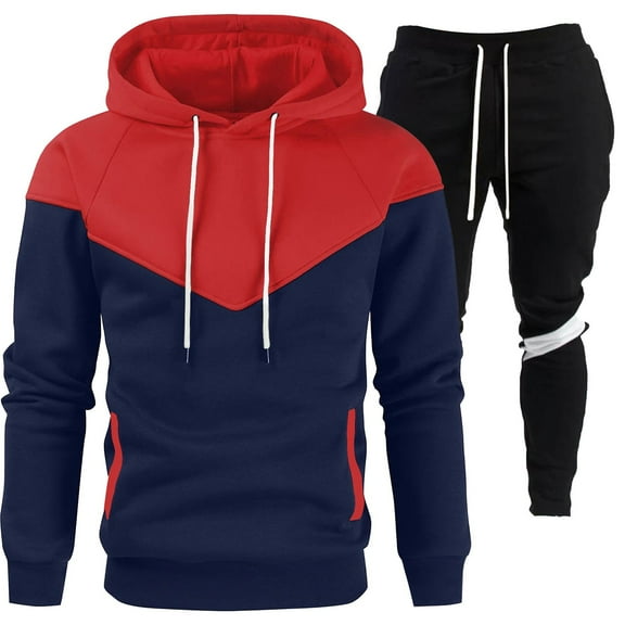 CONZONE Mens 2 Piece Sweatsuits Casual Men's Jogging Tracksuit Set Patchwork Color Pullover Hoodie Pants Sweat Suit for Men Cozy Fall Winter Athletic Track Suit Outfits