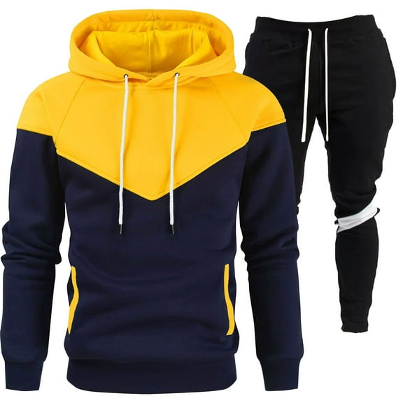 CONZONE Mens 2 Piece Sweatsuits Casual Men's Jogging Tracksuit Set Patchwork Color Pullover Hoodie Pants Sweat Suit for Men Cozy Fall Winter Athletic Track Suit Outfits